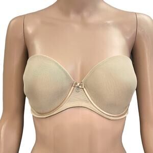 Chantelle Sublime Strapless Bra 32DD Nude Mesh Underwired Molded Lightly Lined